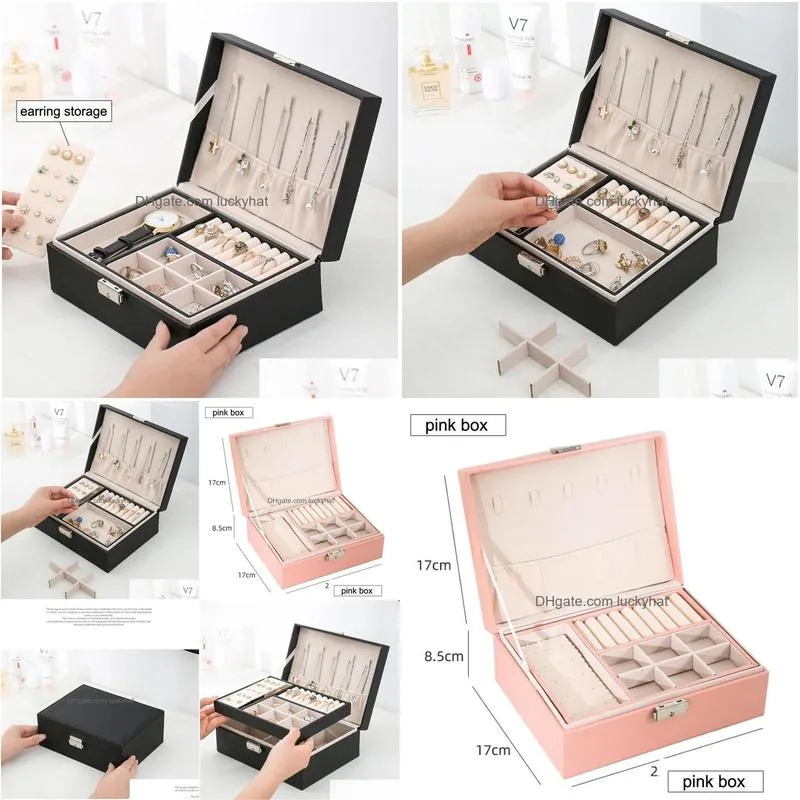 Jewelry Boxes Boxes Fashion Pu Large Capacity Jewlery Display Earring Holder Gift Packaging Veet Jewelry Organizer Modern Jewellery St Dhxza