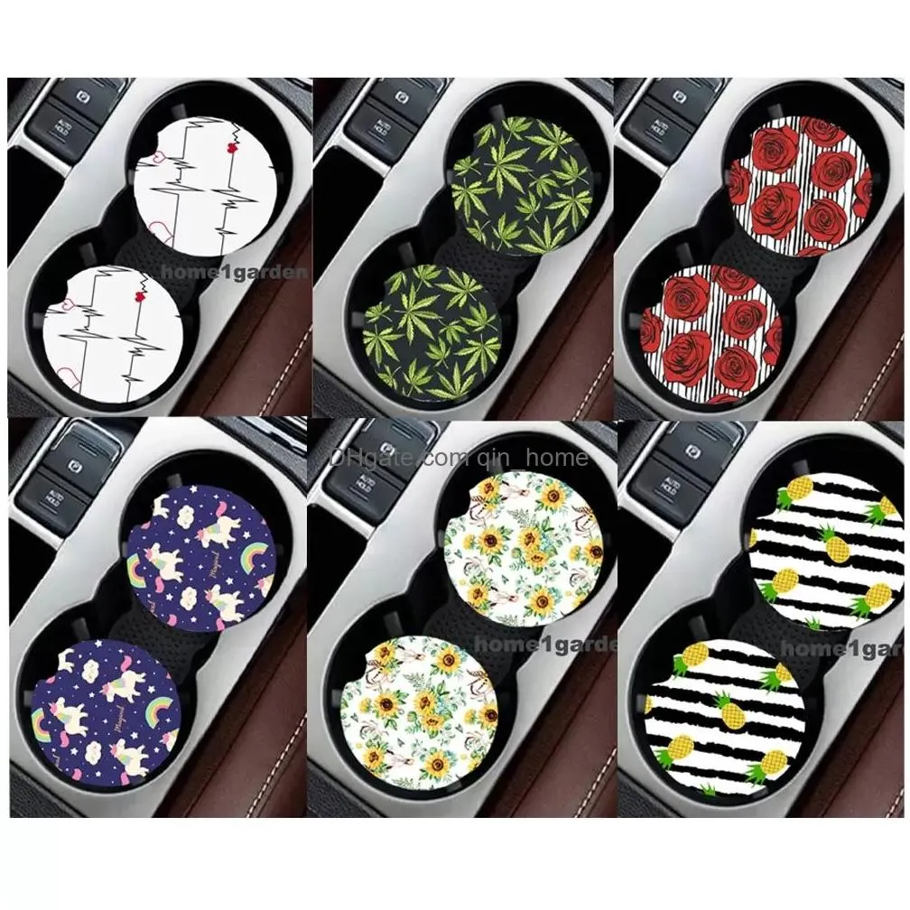 10 colors bar absorbent ceramic car coasters for cup holder with a finger notch for easy remova