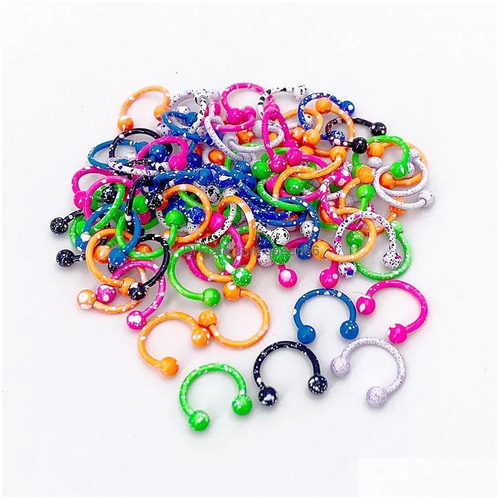 Nose Rings & Studs 10Pcs/Set Color Mixing Fashion Body Piercing Jewelry Acrylic Stainless Steel Eyebrow Bar Lip Nose Barbell Ring Nav Dhftp