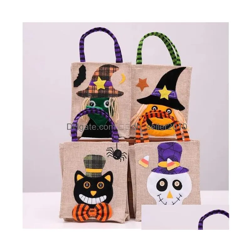 Other Event & Party Supplies Halloween Gift Jute Burlap Tote Bag Black Hat Pumpkin Witch Horror Ghost Festival Party Candy Bags For Tr Dhwtx