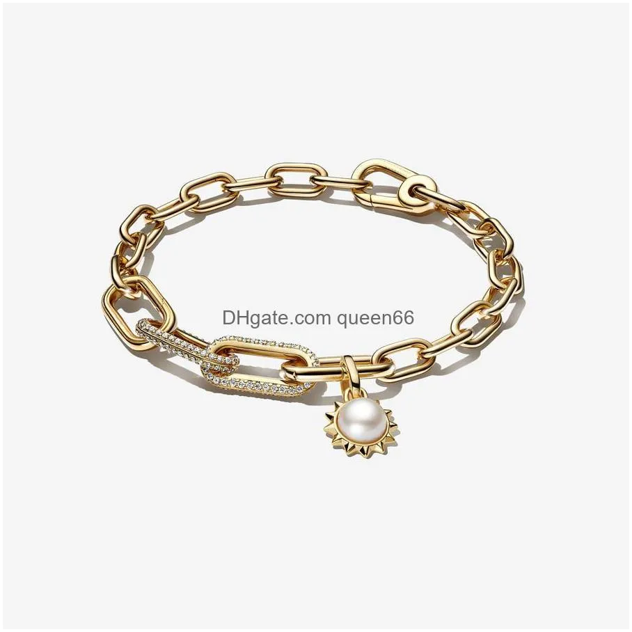 Charm Bracelets 2023 New Designer Bracelets Styling Double Link Charms Pearl Sun Pendant Bracelet Diy Fit Pandoras Me Bead Chain Neck Dhviz