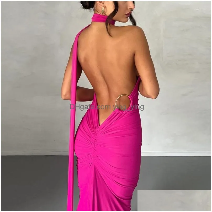casual dresses backless oblique shoulder maxi dress for women back ruched strap sleeveless elegant gown long vestidos party clubwear