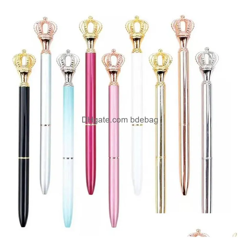 wholesale creativity crown adornment crystal pen gem ballpoint ring wedding office metal rings roller ball pens 8 style