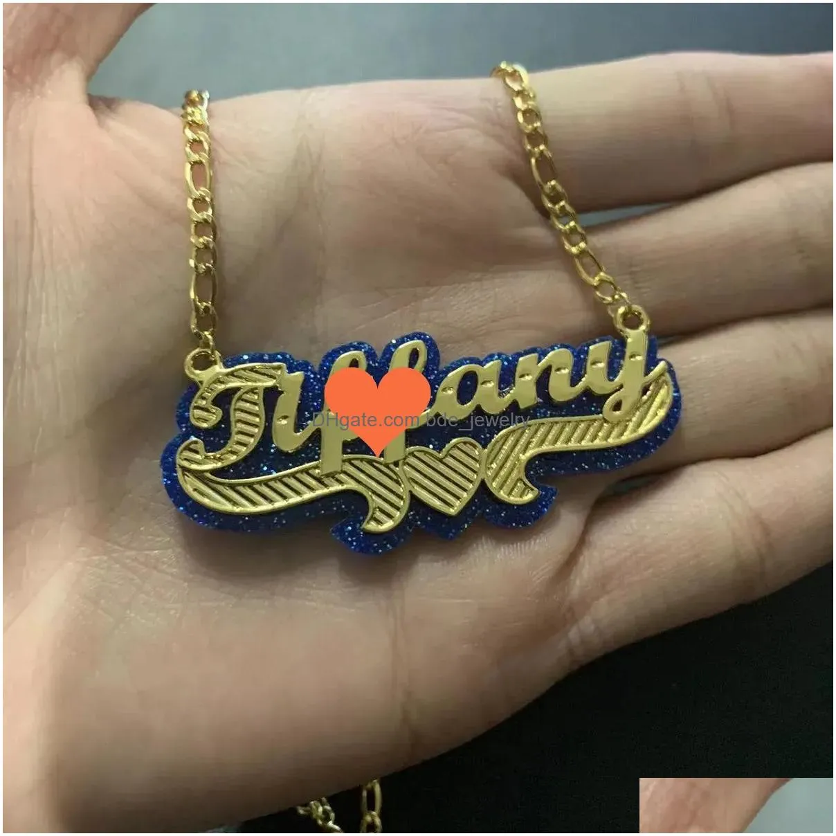 necklaces colorful acrylic custom name xoxo necklace personalized 3d double layer name plate necklaces with heart chain for women