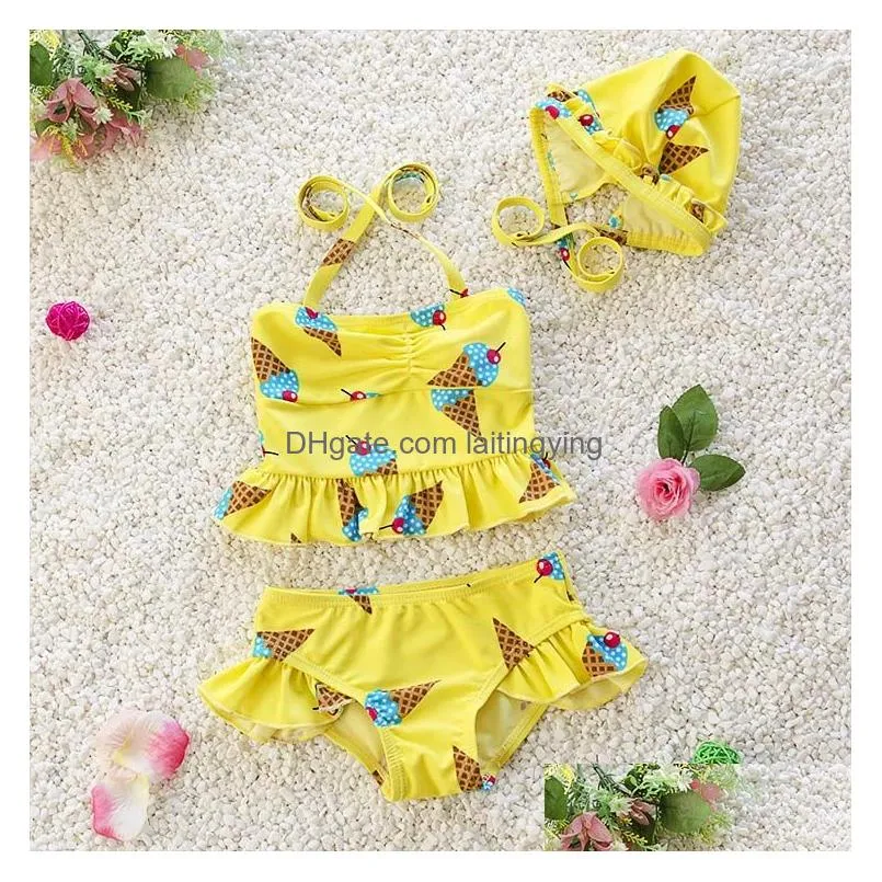 kids clothing girls swimwear three pieces child swimsuit fashion and lovely ruffle swimwear for children bikini baby costumes bathing