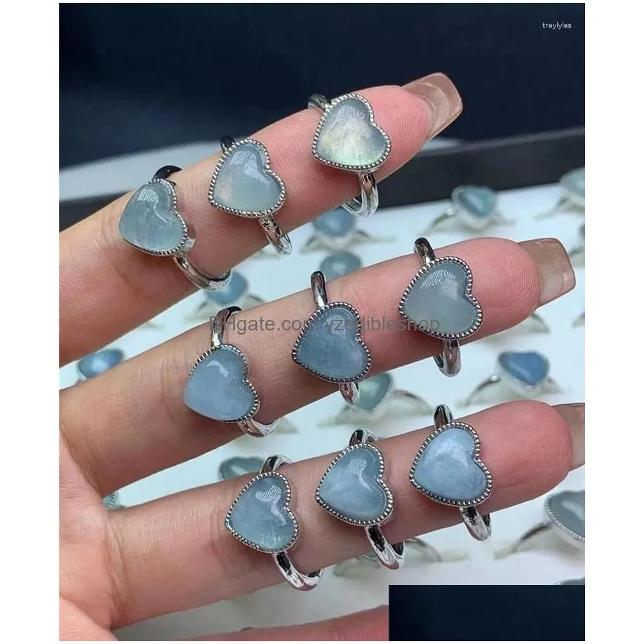 Cluster Rings Sier Color Trendy Vintage Chalcedony Light Blue Heart Party Ring For Women Gift Drop Jewelry Wholesale Drop Delivery Dhzro