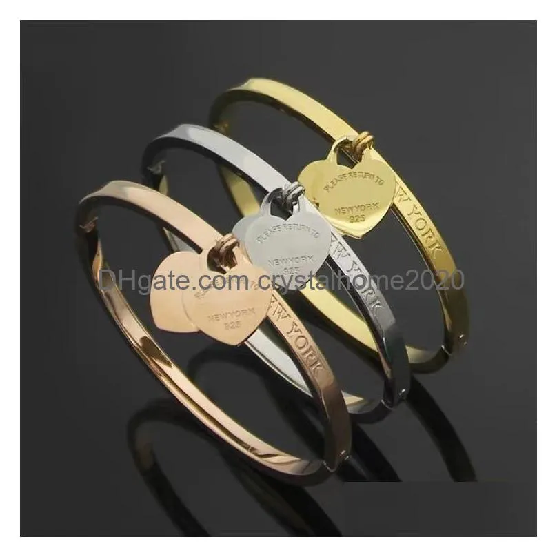 brand t classic womens designer bracelet fashion titanium steel single double heart bracelet high quality 18k gold cuff gift