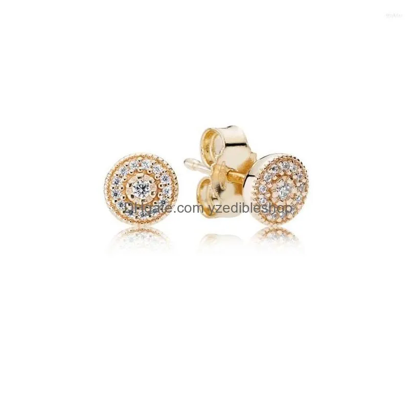 Stud Earrings 925 Sterling Sier Round Heart With Gold Color Bee Fl Crystal Studs Earring For Women Fine Jewelry Drop Delivery Dh7Tj