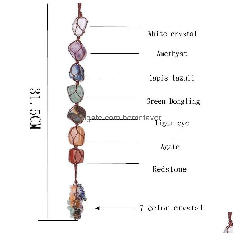 Pendants Natural Chakra Crystal Stone Car Pendant 7 Chakras Tumbled Bracelet Tassel Hanging Ornament Stones Cars Drop Delivery Home Ga Dhelo