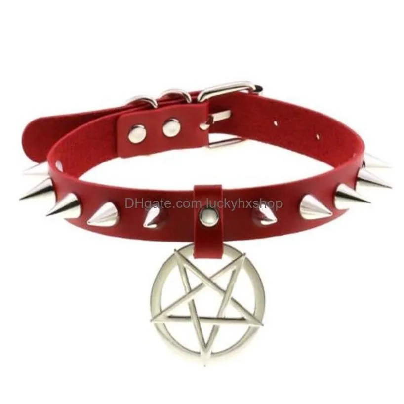 pendant necklaces spike punk choker collar for girl goth pentagram necklace emo neck strap cosplay chocker gothic accessories9275439 j