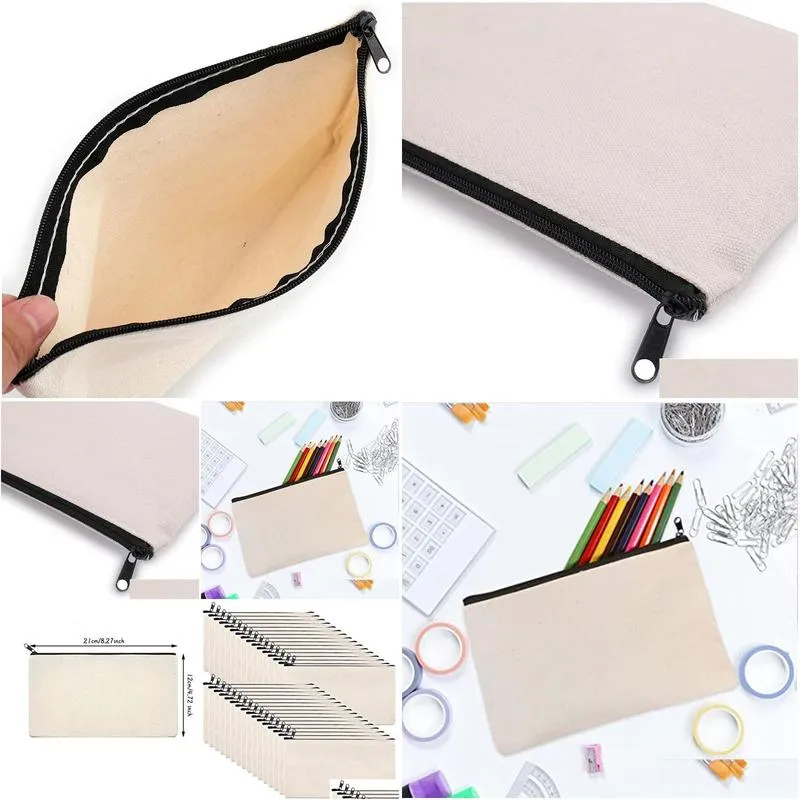 Pencil Bags Wholesale Pencil Bags 102040Pcs Canvas Zipper Mtifunctional Blank Diy Craft Pouches Case Pouch For Home School Travel 2306 Dh0C6