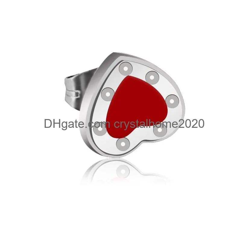 10mm heart earring stud women stainless steel couple earring red flannel bag jewelry wholesale 7 oclock blue green pink