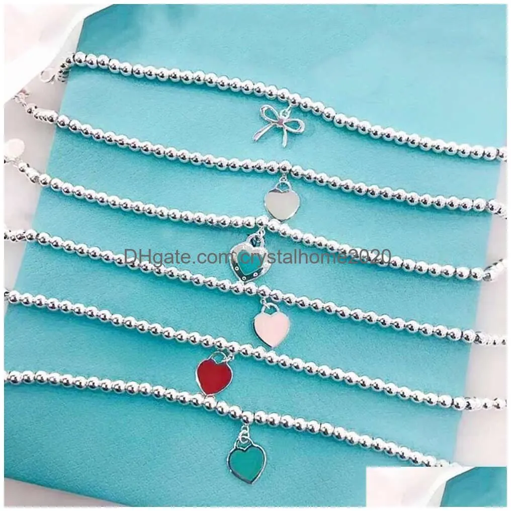 Anybangle Bracelet T Round Bead Womens Peach Heart Blue Enamel Love Buddha Light Shaped Pendant Fashion Drop Delivery Dhytp