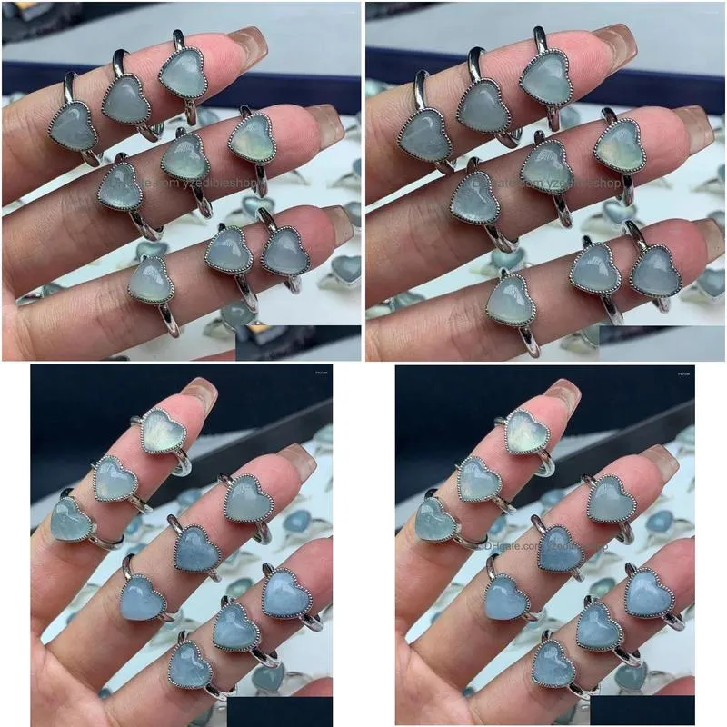 Cluster Rings Sier Color Trendy Vintage Chalcedony Light Blue Heart Party Ring For Women Gift Drop Jewelry Wholesale Drop Delivery Dhzro