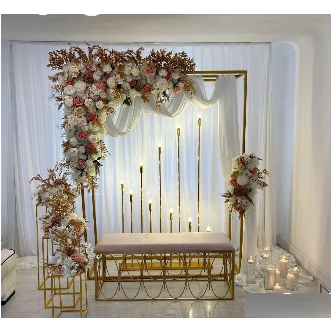 metal gold candlestick ac powered led light source for wedding sta decoration table centerpiece walkway pillar