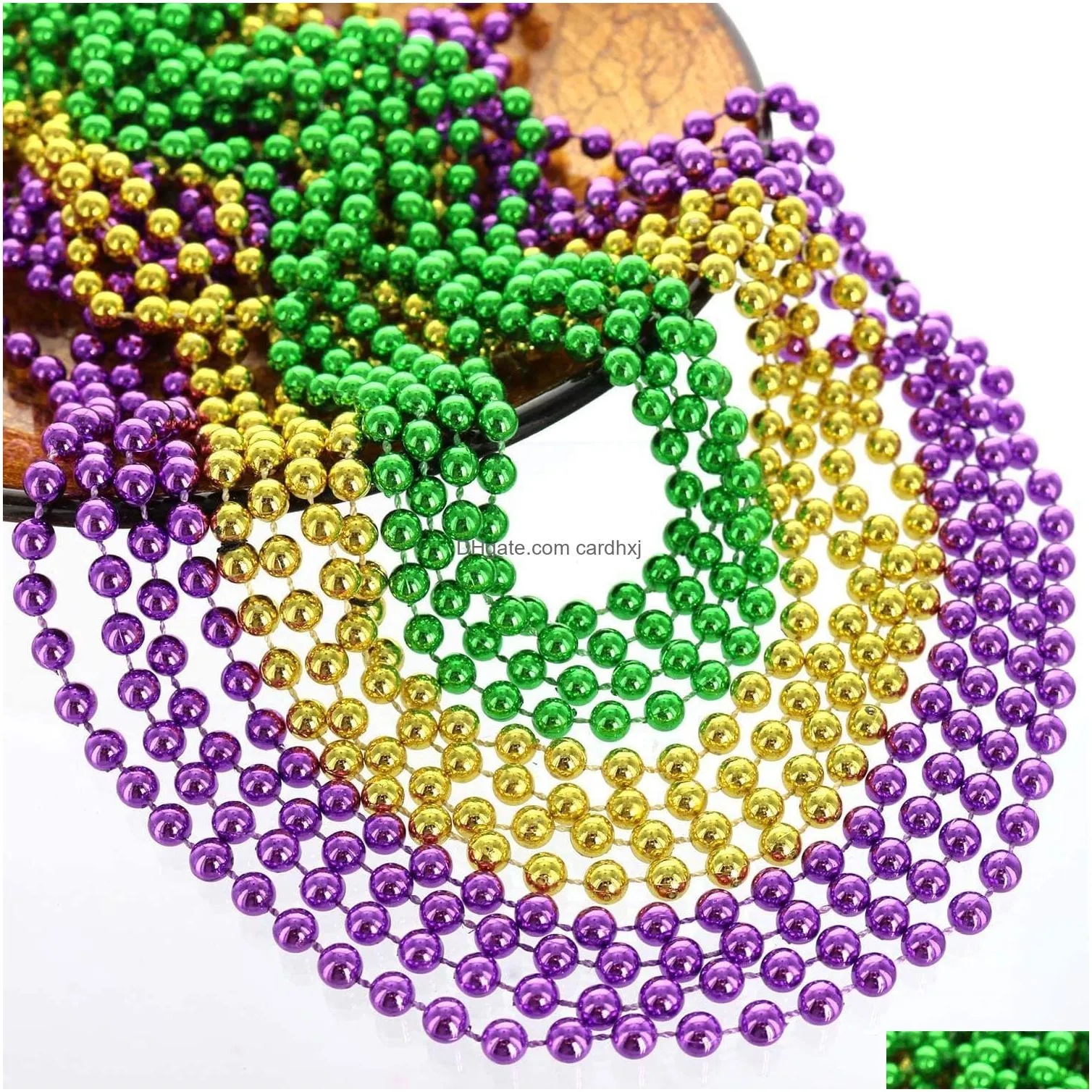 Beaded Necklaces 80Cm Purple Gold And Green Mardi Gras Beads Necklaces New Years Celebration Party Necklace Drop Delivery Jewelry Neck Dhs9R