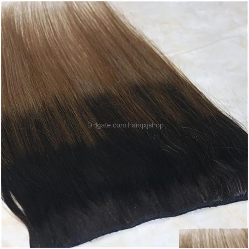 Clip In Hair Extensions One Piece Clip In Human Hair Extensions 70G Ombre Yage Dark Brown To Medium Remy Weft Ins Drop Delivery Hair P Dhva6