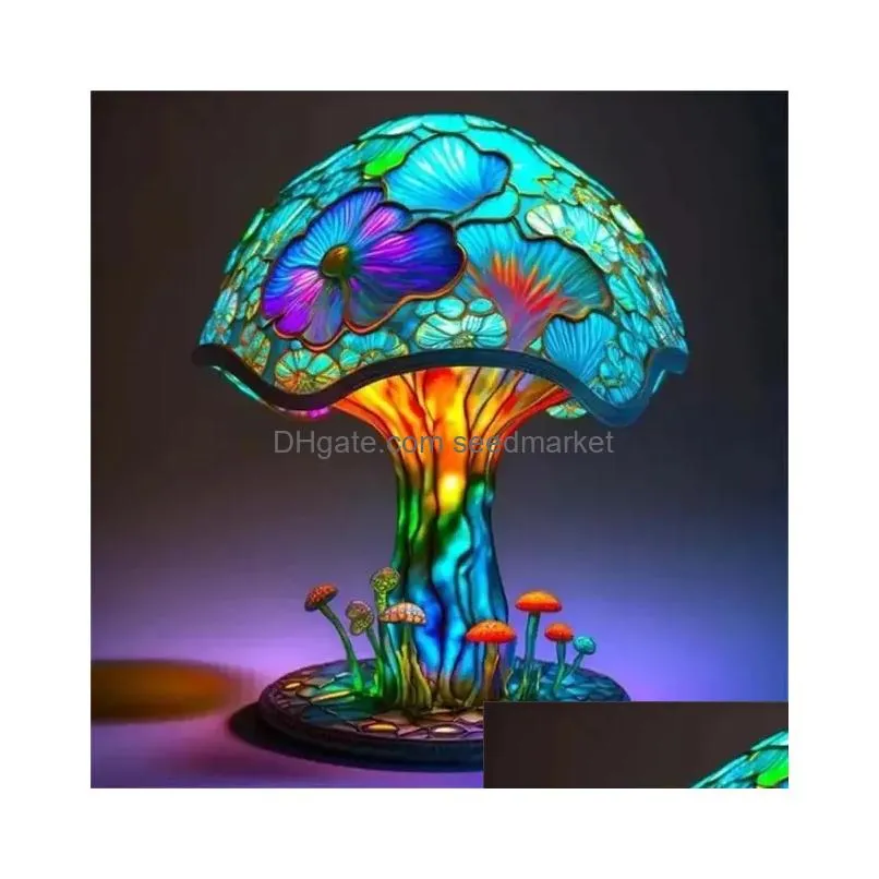 Decorative Objects & Figurines Decorative Figurinescolorf Mushroom Table Lamp Decoration Design Home Resin Craft Courtyard Ornaments I Dhwht
