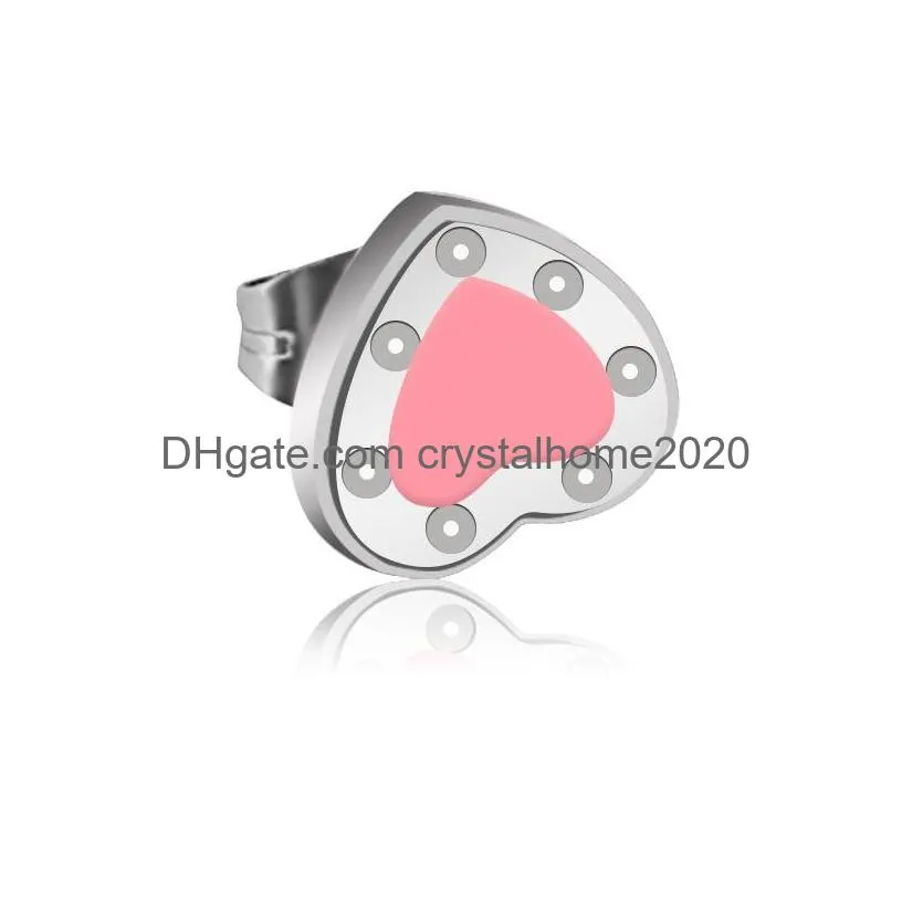 10mm heart earring stud women stainless steel couple earring red flannel bag jewelry wholesale 7 oclock blue green pink