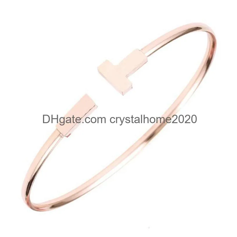 double t bracelet titanium steel couple female european and american popular bracelet t bracelet stainless steel rose gold net red