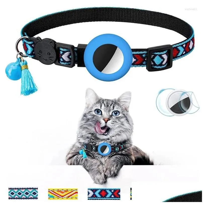 Dog Collars & Leashes Dog Collars For  Airtag Case Cat Bell Collar Gps Finder Anti-Lost Location Tracker Device Er Pet Accessorie Dhg5K