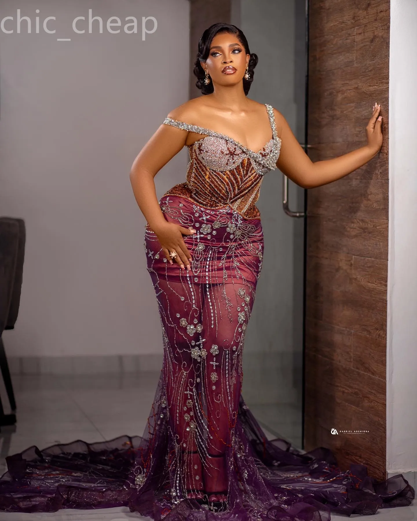 2024 Aso Ebi Burgundy Mermaid Prom Dress Crystals Beaded Luxurious Evening Formal Party Second Reception 50th Birthday Engagement Gowns Dresses Robe De Soiree ZJ94