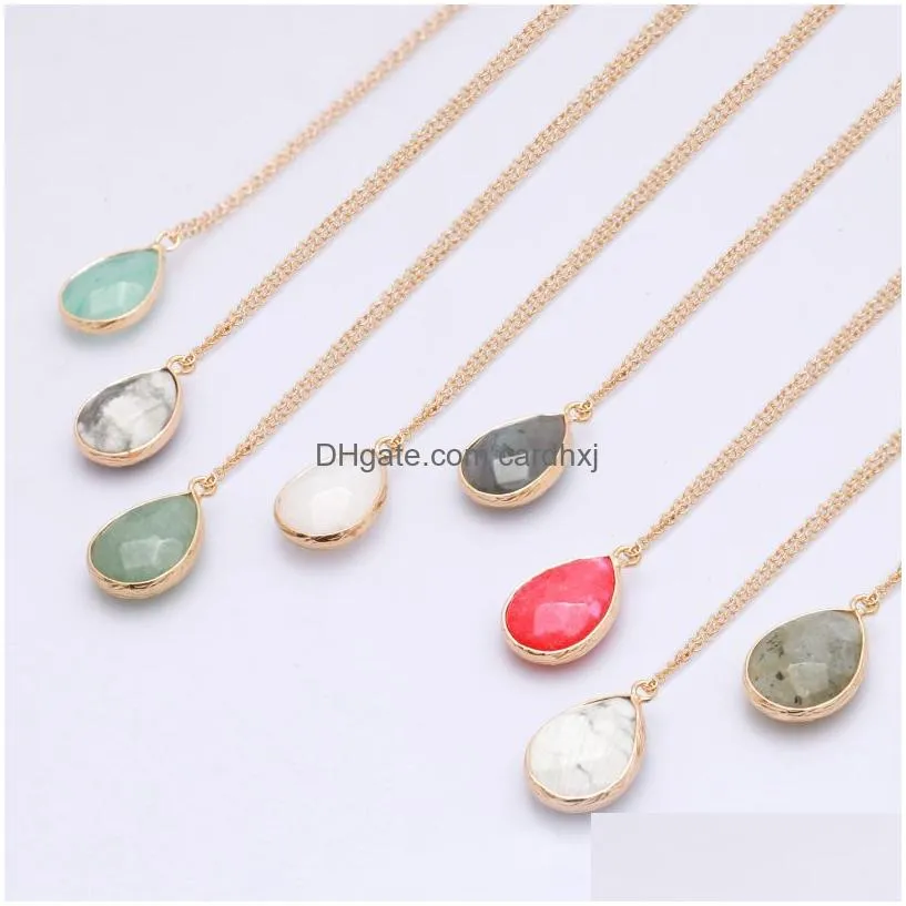 Pendant Necklaces Stone Necklace Women Luxury Jewelry Long Choker Sweater Faceted Agate Crystal Natural Pendant Drop Delivery Jewelry Dhww4