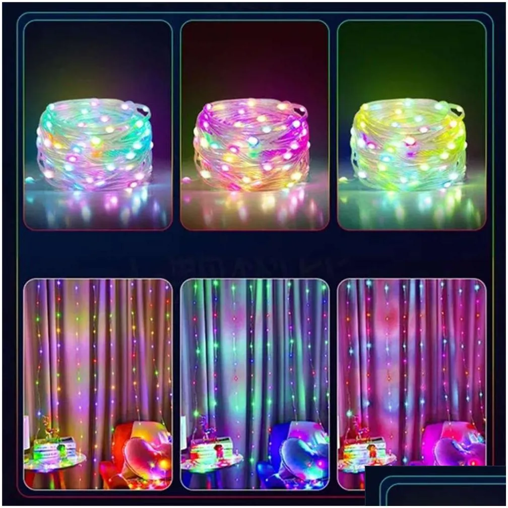 Storage Bags New Storage Bags Led Fairy Lights Dream Color Christmas String With Remote Control For Bedroom Party Tree Drop Delivery H Dhmr2