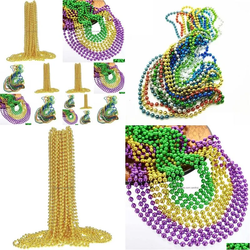 Beaded Necklaces 80Cm Purple Gold And Green Mardi Gras Beads Necklaces New Years Celebration Party Necklace Drop Delivery Jewelry Neck Dhs9R