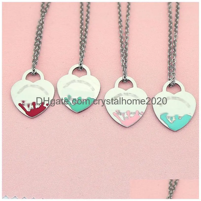 heart necklace womens stainless steel 19mm couple pendant blue pink green red jewelry on the neck valentine day gift for girlfriend accessories