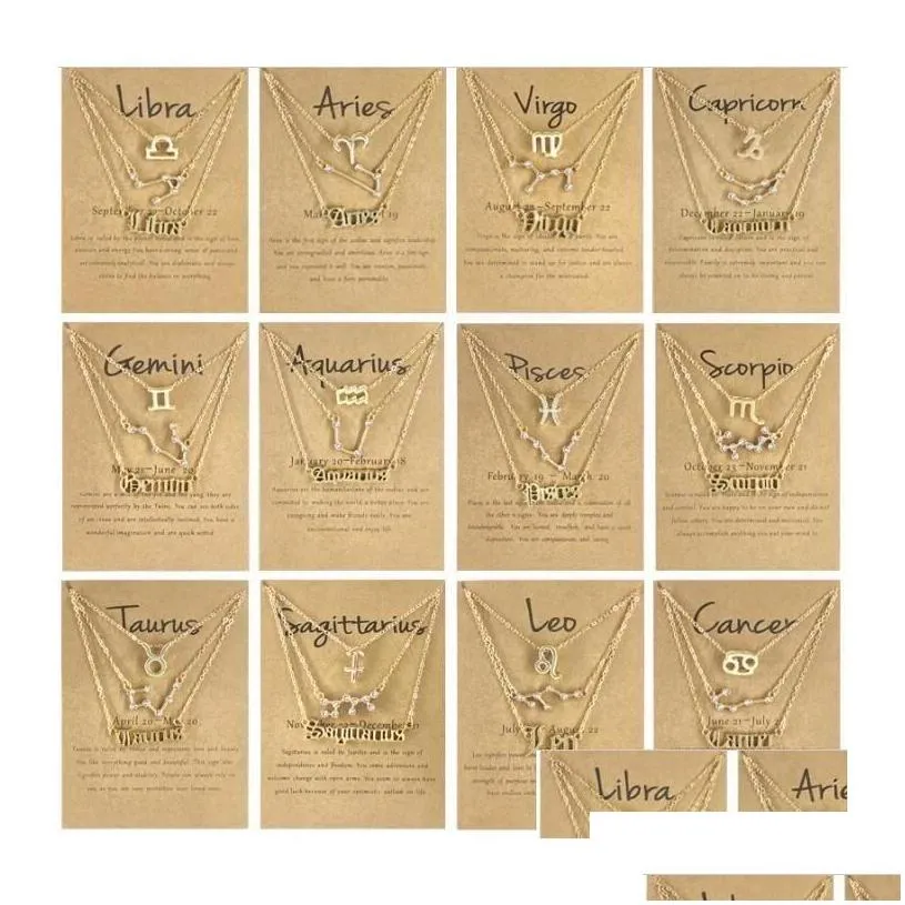 pendant necklaces 3pcs 12 constellation necklace astrology horoscope old english zodiac sign jewellry with mes card for women girls