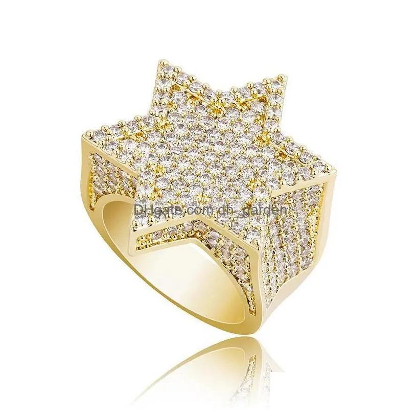 with side stones mens gold ring high quality sixpointed star fl diamond rings fashion hip hop sier jewelry drop delivery dhgarden