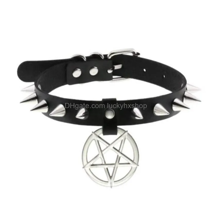 pendant necklaces spike punk choker collar for girl goth pentagram necklace emo neck strap cosplay chocker gothic accessories9275439 j