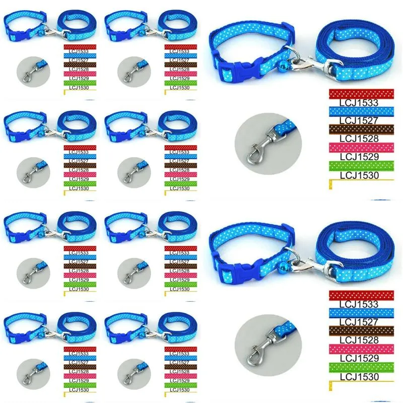 Dog Carrier Sets 1.5Cm Classic Pet Dog Dots Print Collar Leash Lead Set 6 Colors 12Pcs/Lot Drop Delivery Home Garden Pet Supplies Dog Dh27L