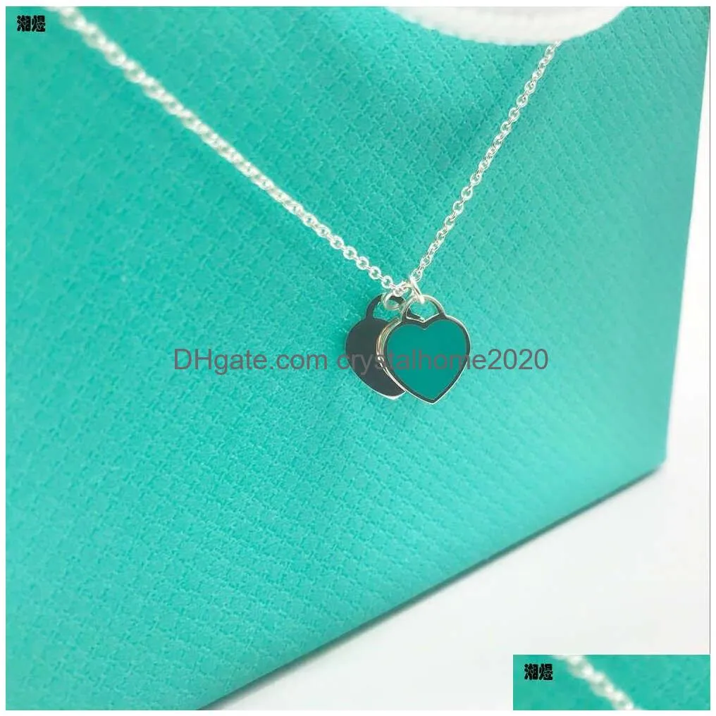 Anyclassic Love Necklace Female 925 Sterling Sier Red Heart Enamel Blue Clavicle Chain Pendant With Box Drop Delivery Dhtgs