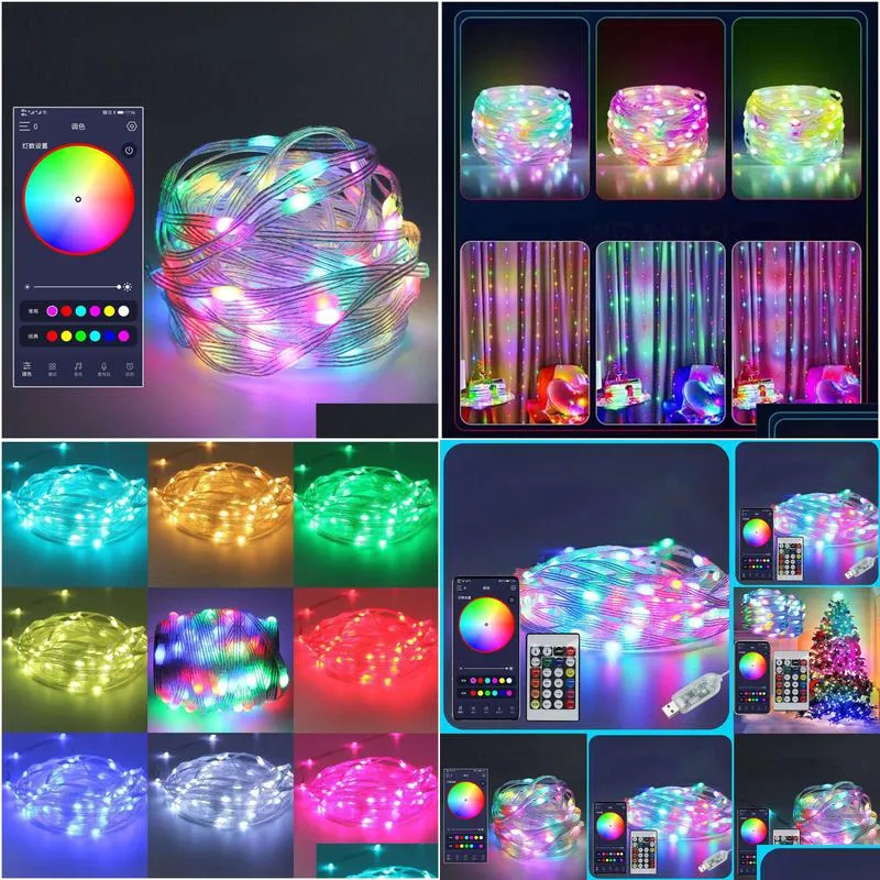 Storage Bags New Storage Bags Led Fairy Lights Dream Color Christmas String With Remote Control For Bedroom Party Tree Drop Delivery H Dhmr2