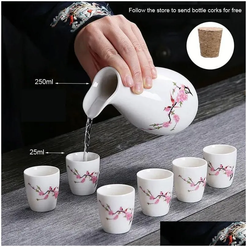 Wine Glasses Japanese Style Set Sake Cup Ceramic Jug Dispenser Decanter Small Glass One Mouthf 231114 Drop Delivery Dhdl2