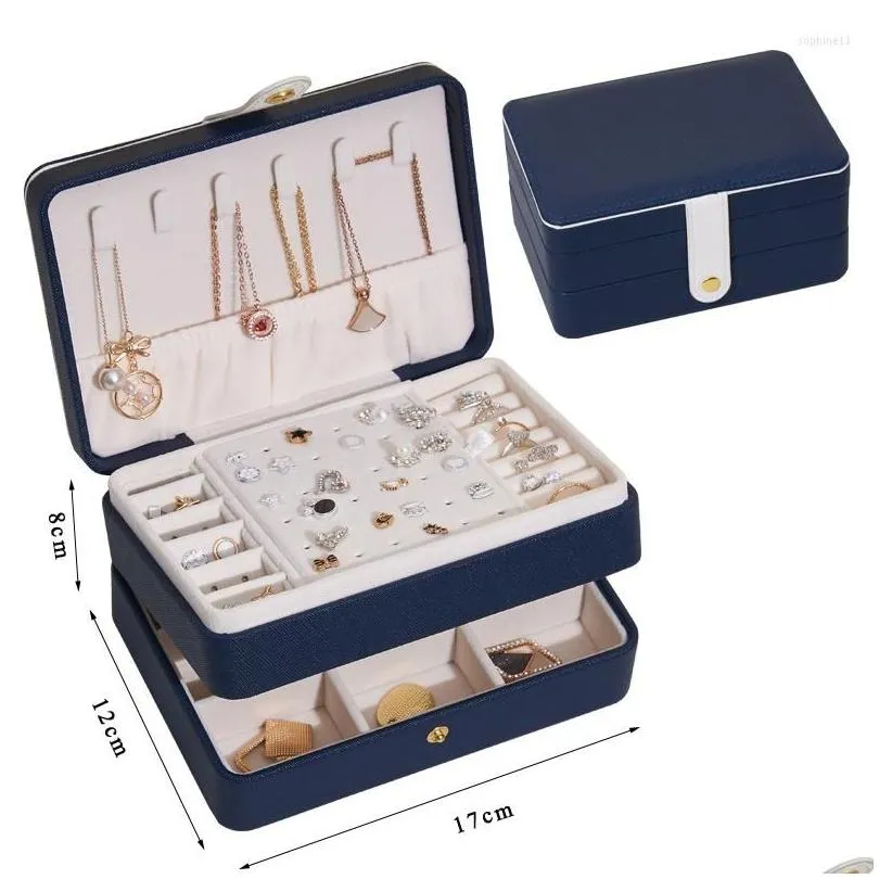 Storage Boxes & Bins Storage Boxes Size S/M/L Jewelry Organizer Display Travel Jewellery Case Portable Box Pu Earring Holder Drop Deli Dhhlz