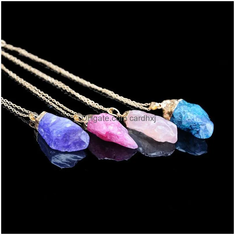 Pendant Necklaces 9 Colors Natural Irregar Crystal Unique Pendant Long Necklace Handmade Jewelry Sweater Drop Delivery Jewelry Necklac Dhdov