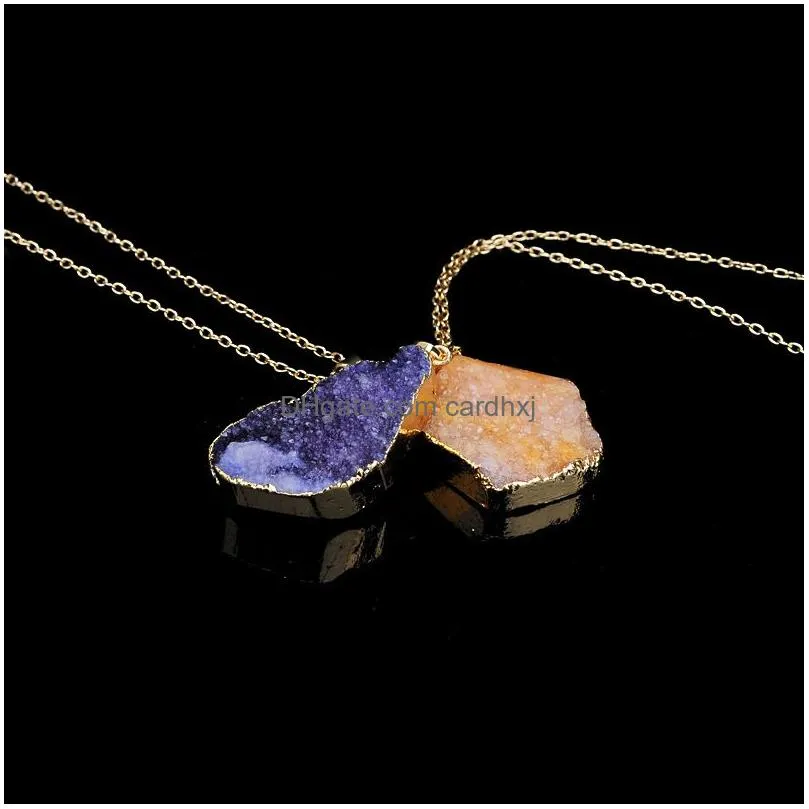 Pendant Necklaces Druzy Quartz Natural Stone Irregar Geode Gold Color  Pendant Necklace Chain For Women Jewelry Drop Delivery Jewel Dhywd