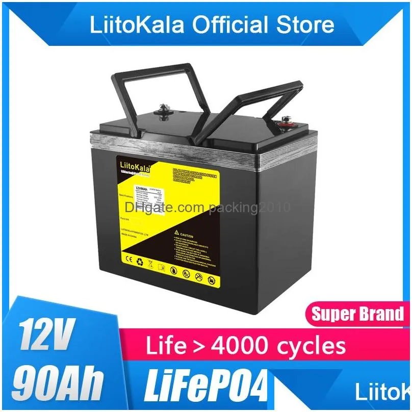 Batteries Liitokala 12.8V 90Ah Lifepo4 Power Bank 90000Mah Battery Pack Deep 4000 Cycle Built-In Bms For Boat Trolling Motor Rv Camper Dhdh3