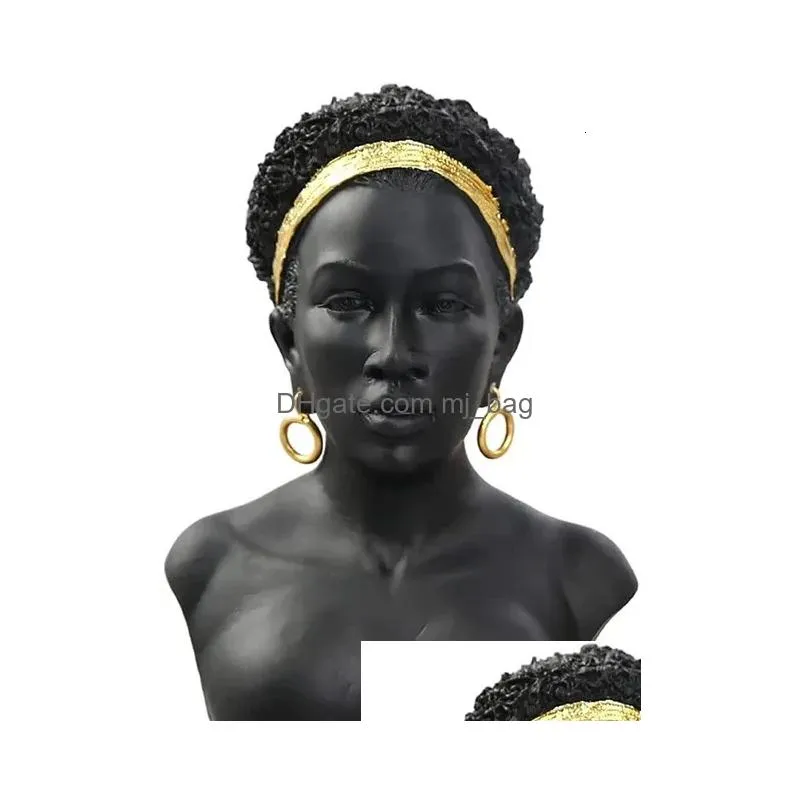 Decorative Objects & Figurines Decorative Objects Figurines African Art Scptures Creative Lady Black Bust American Statue Resin Crafts Dh9Os