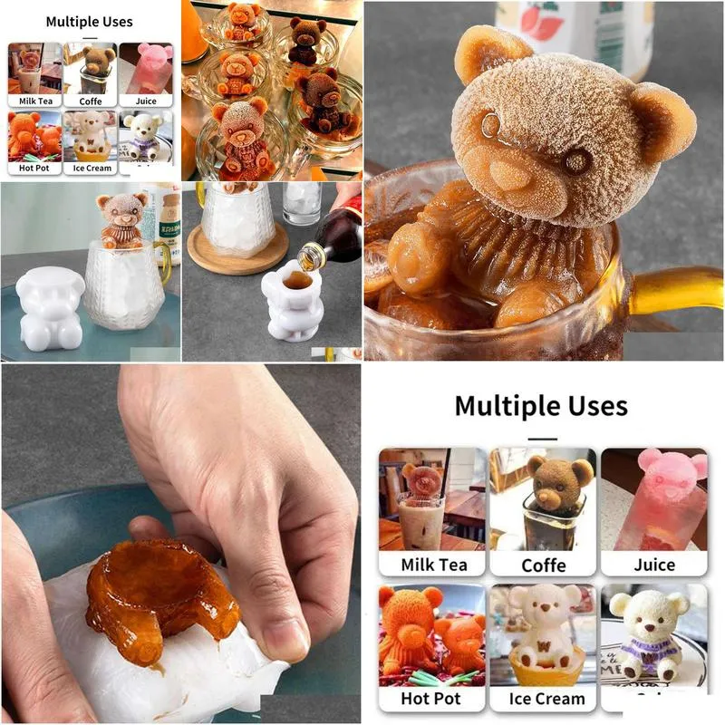 Ice Cream Tools New Ice Cream Tools Food Grade Sile Cube Maker Bear Chocolate Cake Mod Tray Diy Bar Coffee Whiskey Moldes Drop Deliver Dhck7