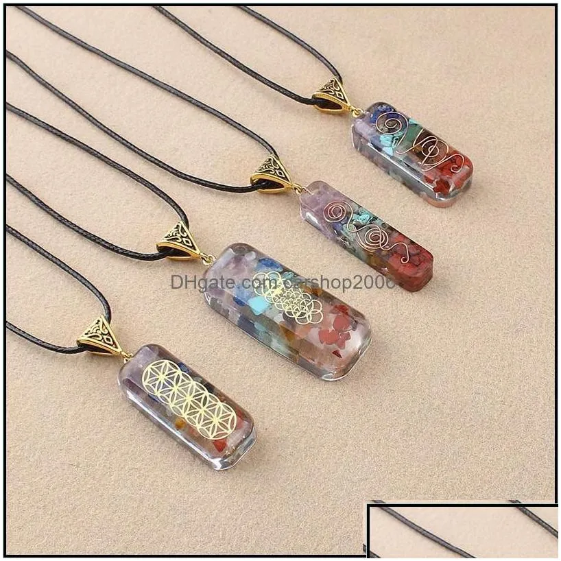 pendant necklaces reiki healing colorf chips stone chakra orgone energy resin necklace amet orgonite crystal carshop2006 drop delive