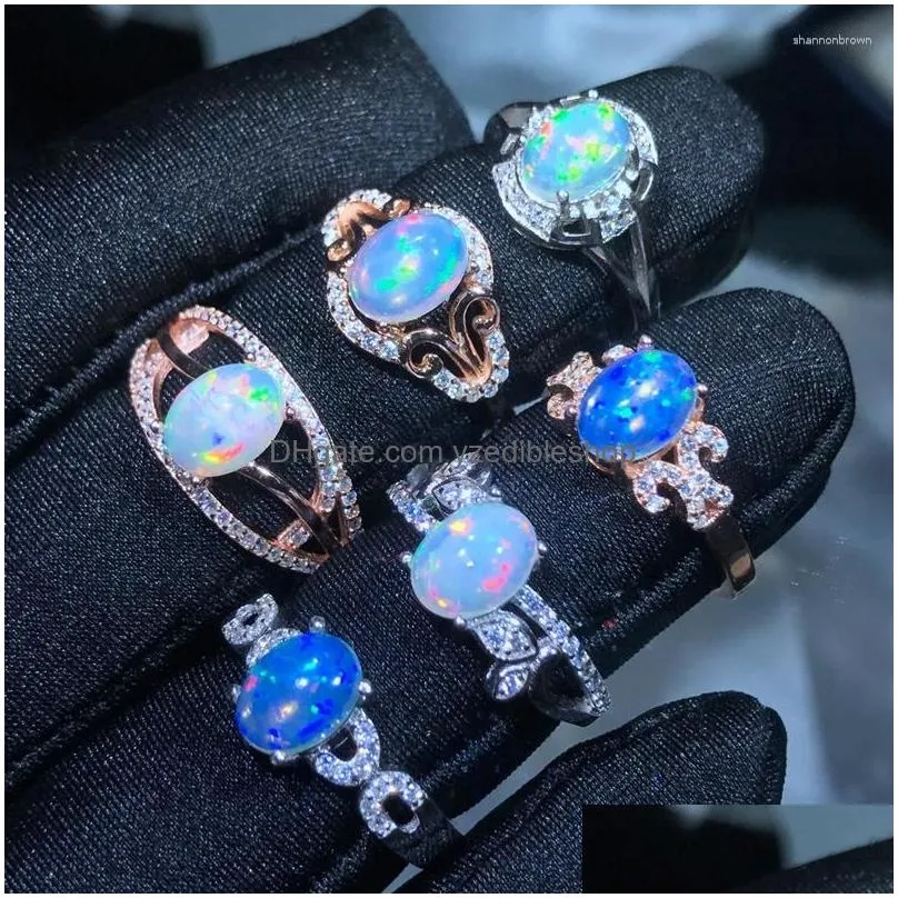 Cluster Rings Meibapj 6 Styles Natural Colorf Opal Gemstone Simple For Women Real 925 Sterling Sier Charm Fine Wedding Jewelry Drop D Dhuxz