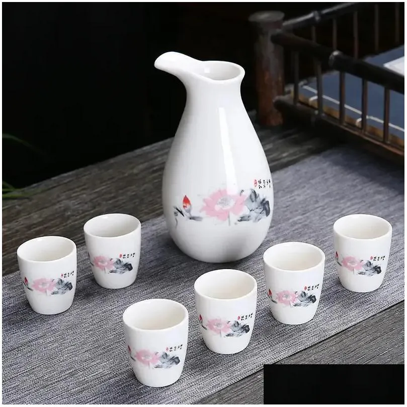 Wine Glasses Japanese Style Set Sake Cup Ceramic Jug Dispenser Decanter Small Glass One Mouthf 231114 Drop Delivery Dhdl2