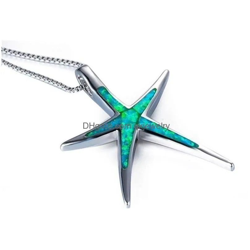 Pendant Necklaces Blue Opal Enamel Starfish Necklace Chain Collar Ocean Animal Jewelry For Women Girl Accessories Drop Delivery Dhf1L