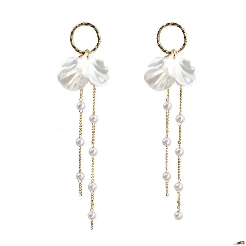 stud earrings fashion shell pearl tassel studs earring for women classic elegance jewelry party gifts