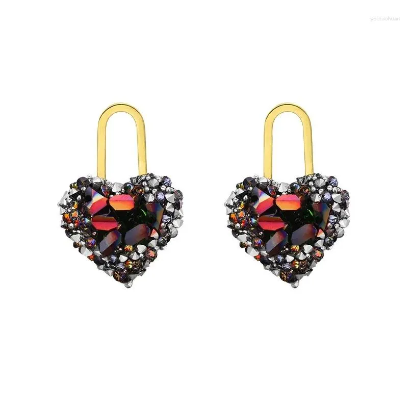 stud earrings vintage hyperbole irregular glass black heart-shaped for woman luxury party unusual fashion gift