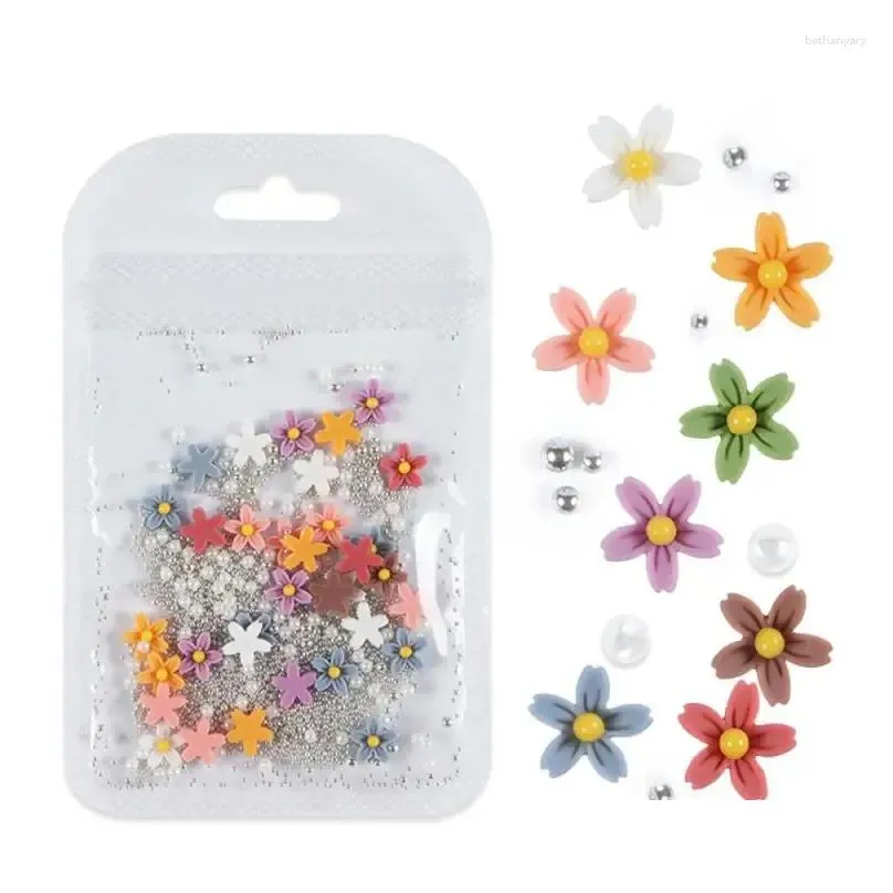 nail art decorations flower five petal mixed beads black elegant gem matte sticker self-adhesive 3d charm uv